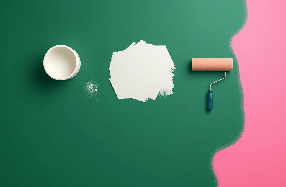 Outils de peinture disposés dans l'ordre des étapes du chantier