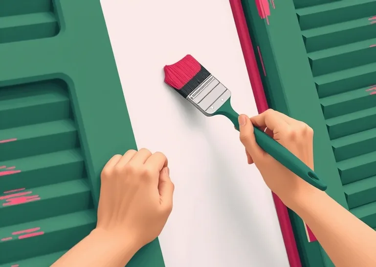 Mise en peinture au pinceau de volets et d'encadrements en bois